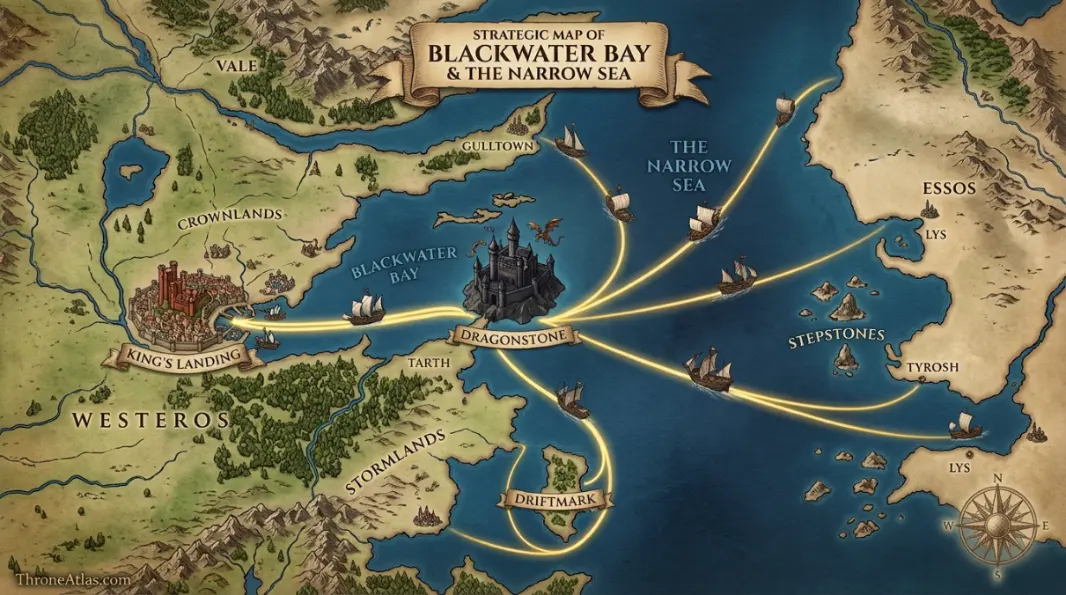 Dragonstone map map position with connected Westeros routes