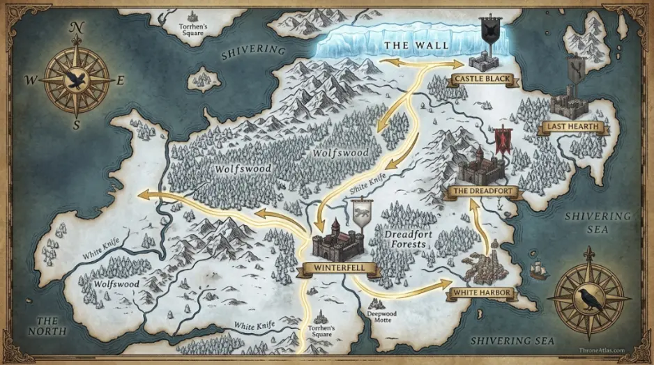 Dreadfort Map route overlay with connected houses and story movement