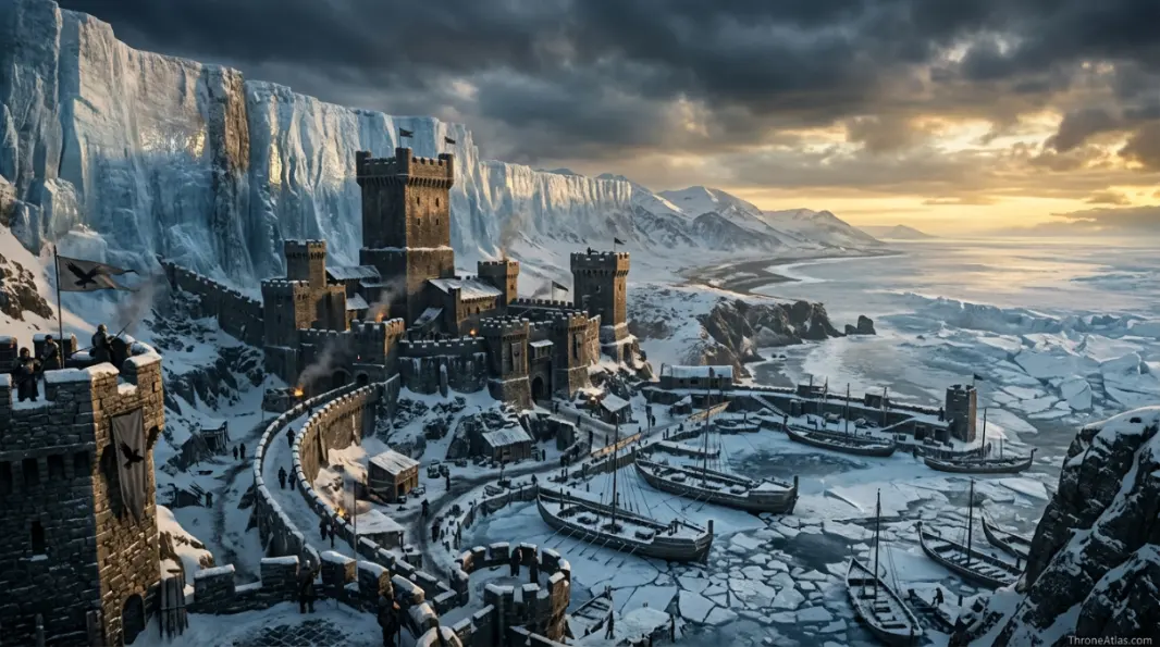 Eastwatch map image showing frozen harbor and coastal Wall atmosphere