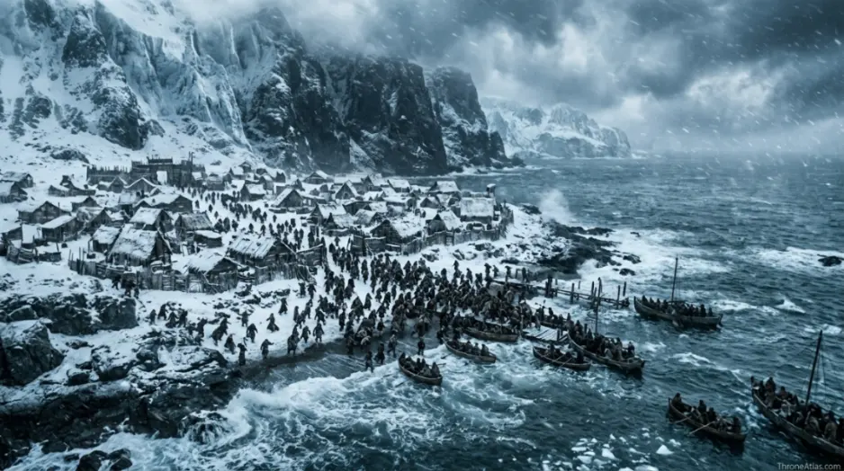 Hardhome map image showing cold northern coastal settlement and wildling evacuation route