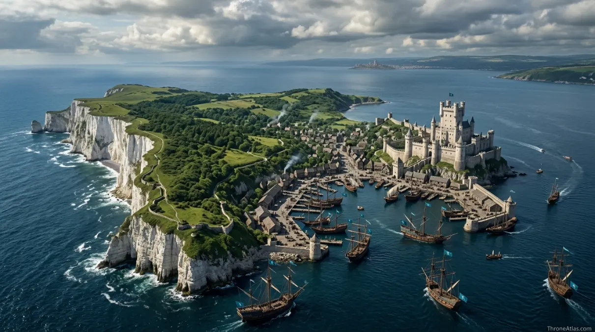 House Velaryon map image showing sea cliffs and island fleet power near Driftmark