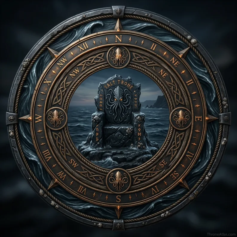 Round compass-style image for Iron Islands map and Iron Islands geography