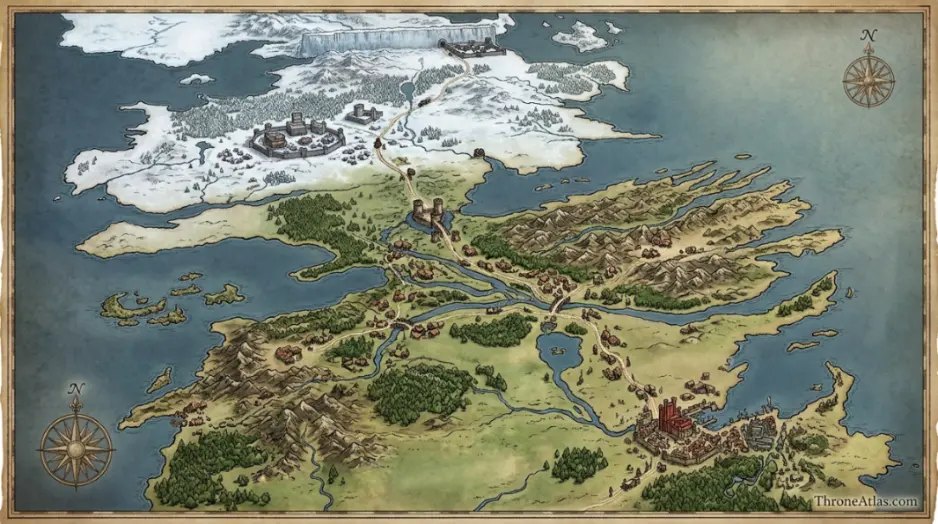Kingsroad map regional overview with nearby Westeros landmarks