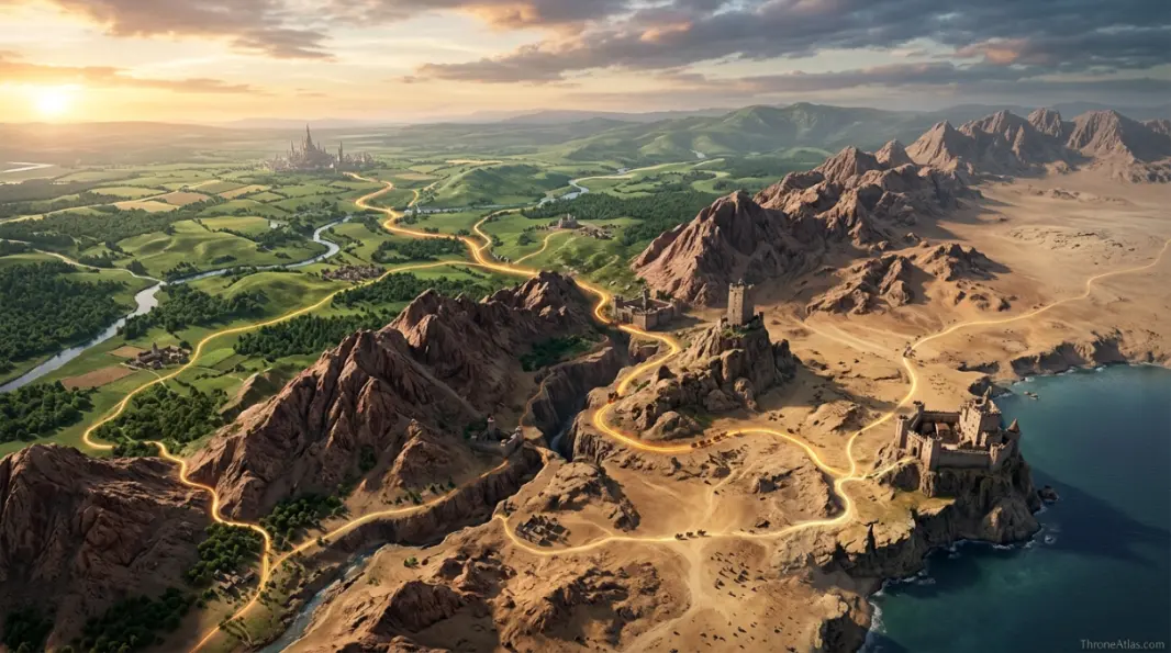 Prince&rsquo;s Pass map compass and route orientation for Dorne / Red Mountains
