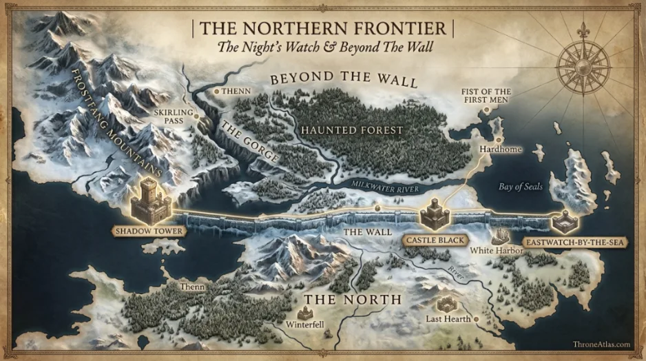 Shadow Tower map route and region context in Westeros