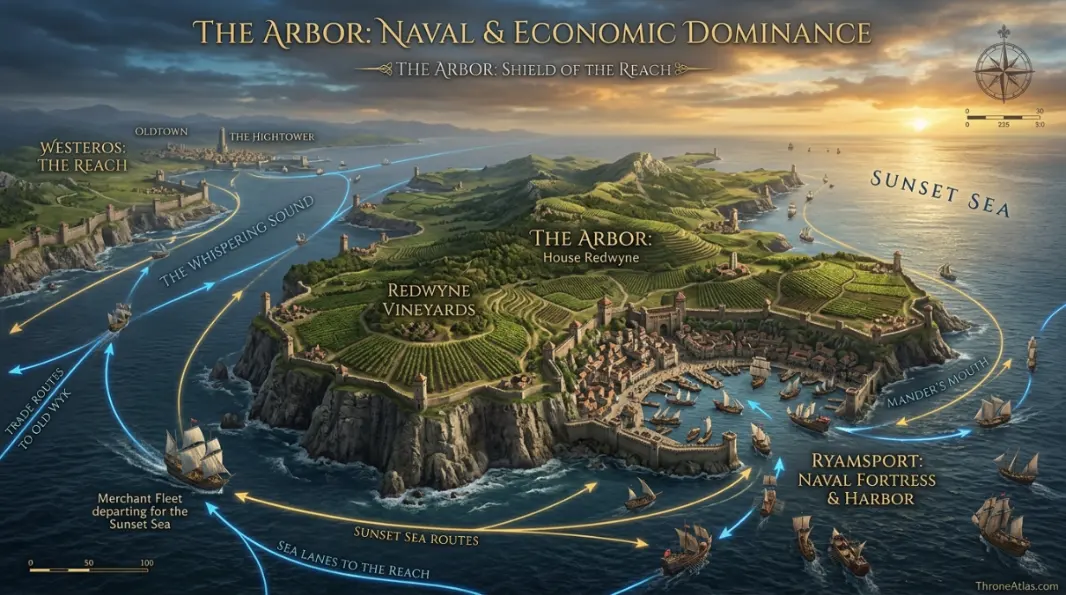 The Arbor map route and region context in Westeros