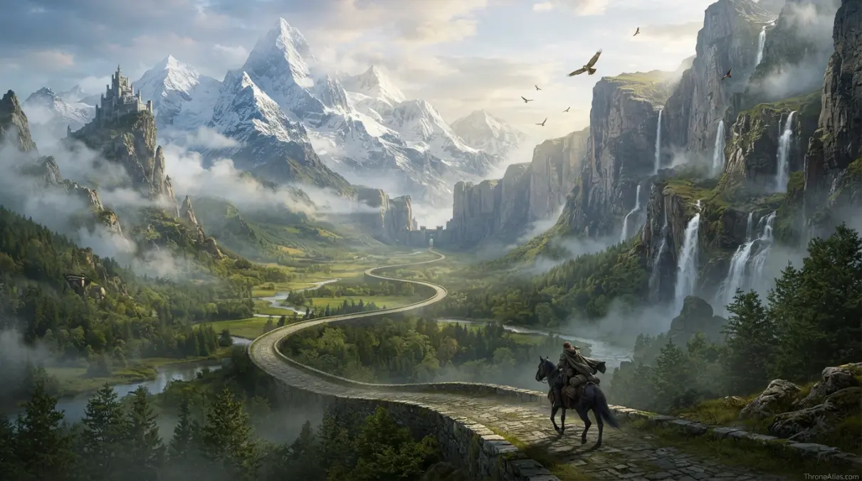 Travel route image representing movement through The Vale for Eyrie map