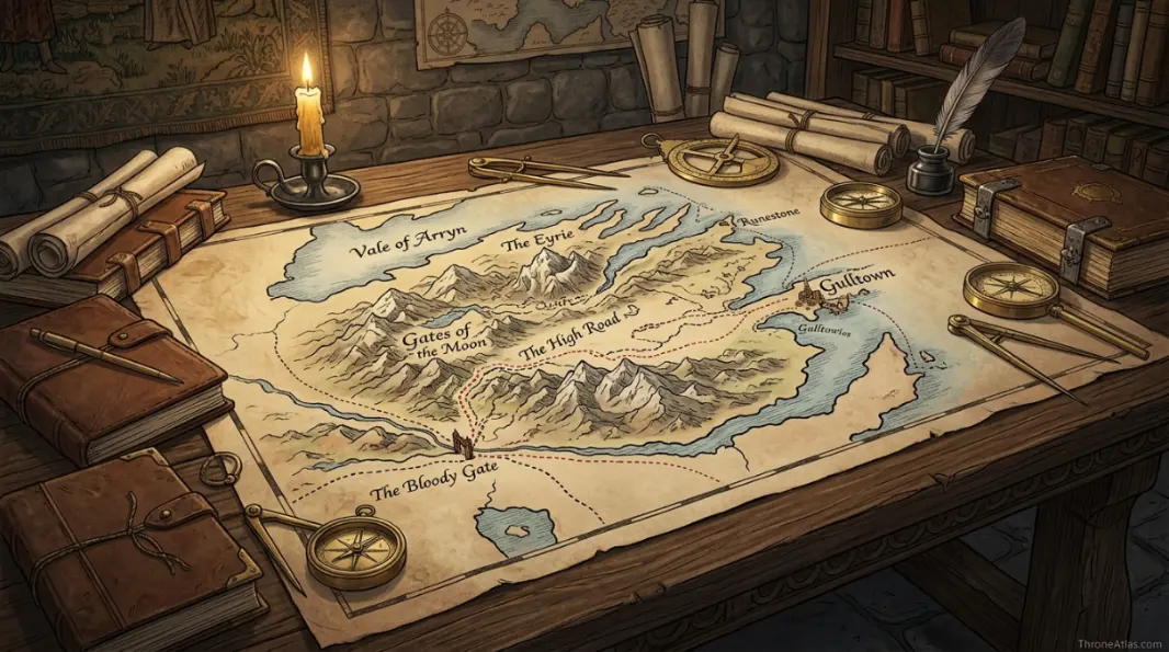 Vale of Arryn map hero image showing the atmosphere of The Vale for ThroneAtlas