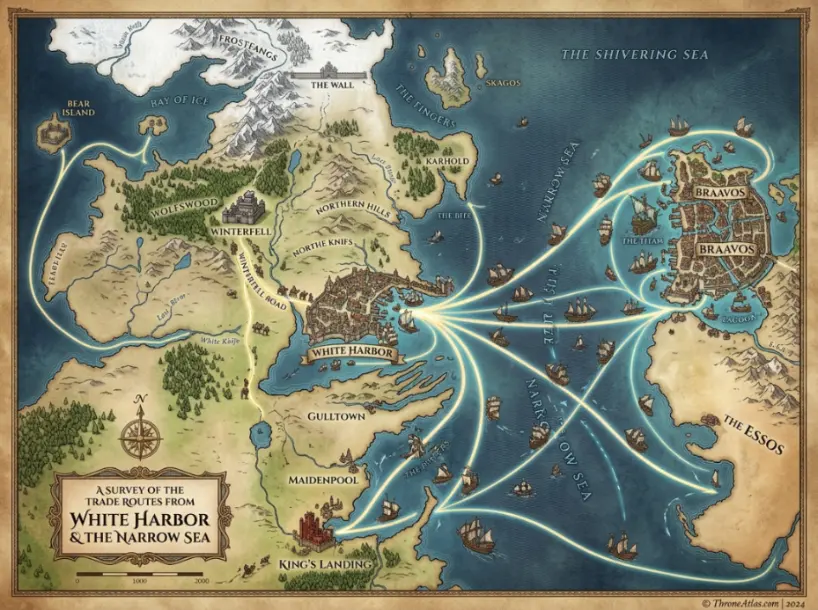 White Harbor map map position with connected Westeros routes