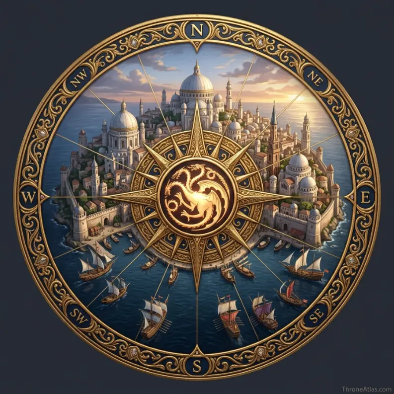Round compass-style image for Pentos map and Free Cities geography