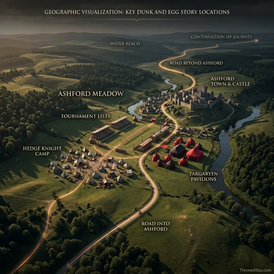 Ashford Meadow and surrounding Reach geography connected to A Knight of the Seven Kingdoms
