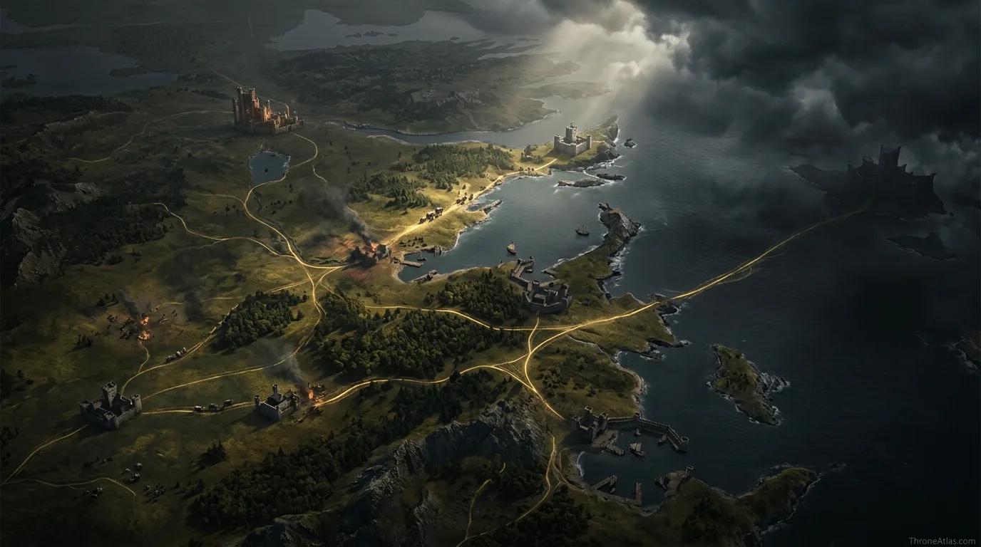 Aegon II Targaryen locations map ThroneAtlas route seal and related map network