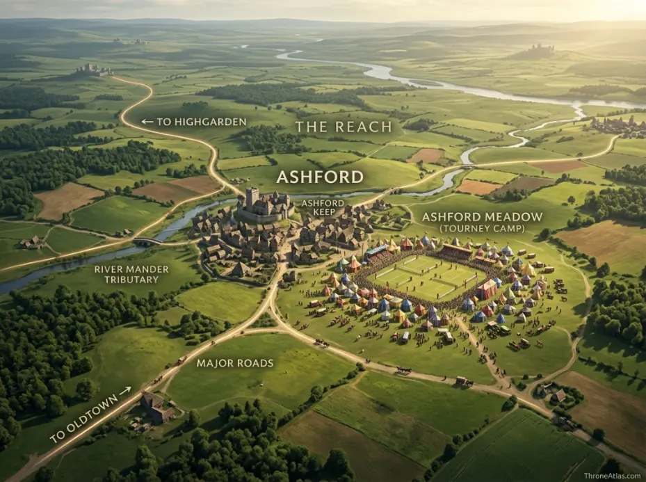 Ashford Meadow map showing the tourney grounds and surrounding Reach geography