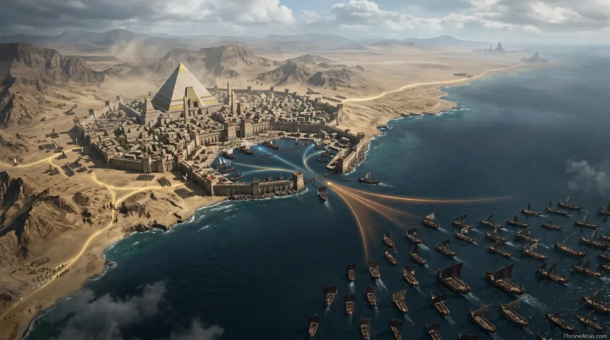 Battle of Meereen map with surrounding Westeros geography and connected regions