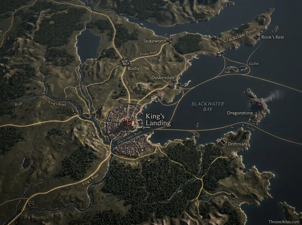 Crownlands map showing King's Landing, Dragonstone, Driftmark, Duskendale and Rosby