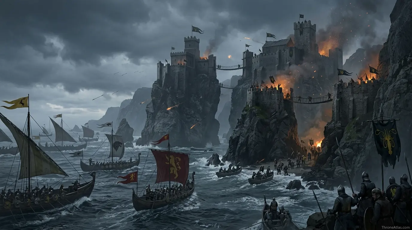 Greyjoy Rebellion map with surrounding Westeros geography and connected regions