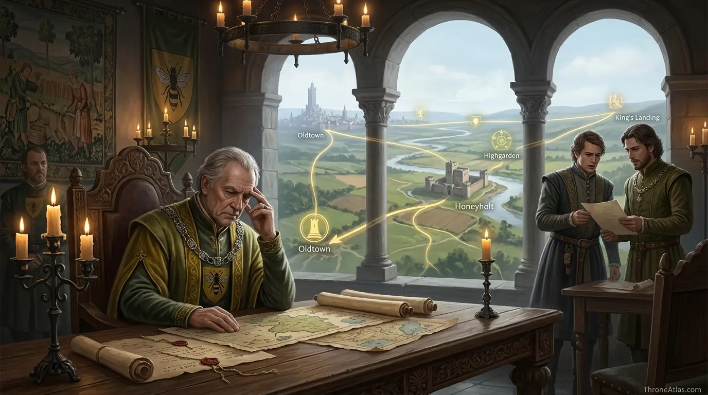 House Beesbury map with surrounding Westeros geography and connected regions