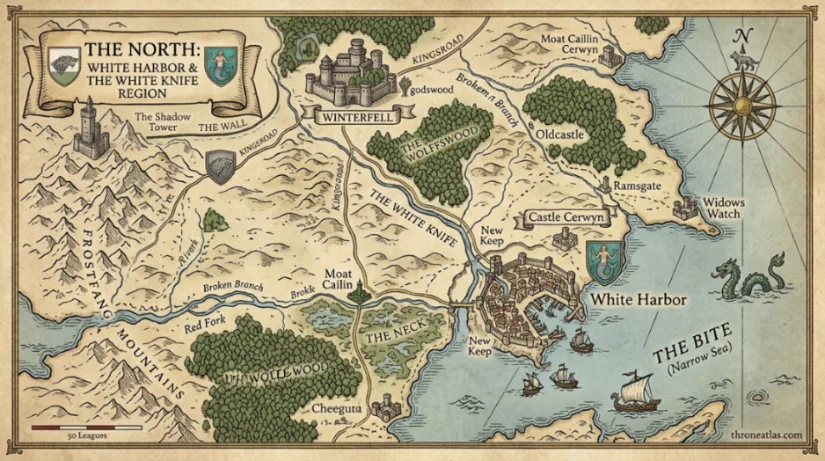 House Manderly map route board for White Harbor and surrounding territories