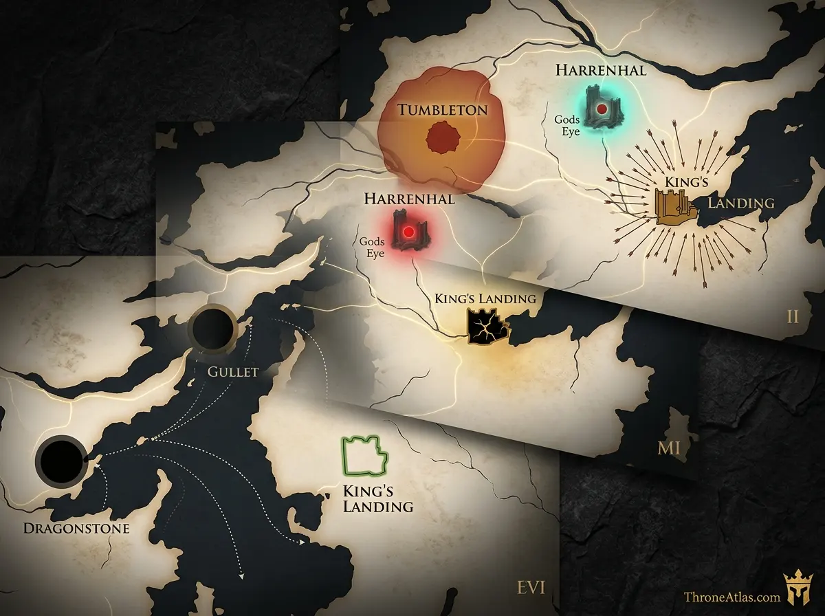 Dragonstone, King's Landing, Harrenhal and Tumbleton locations during the Dance of the Dragons