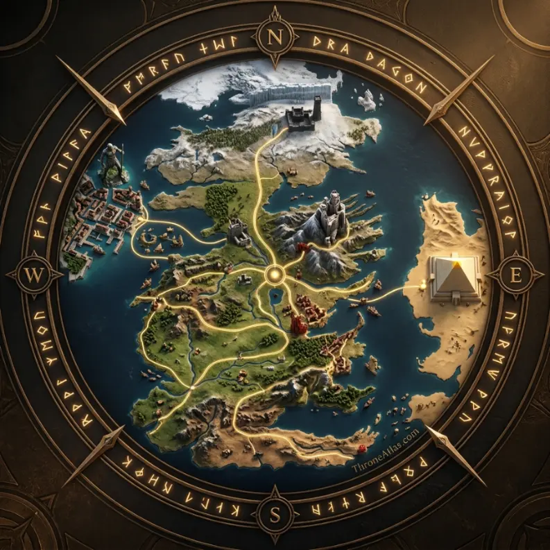 Map of Game of Thrones Season 4 compass rose orientation