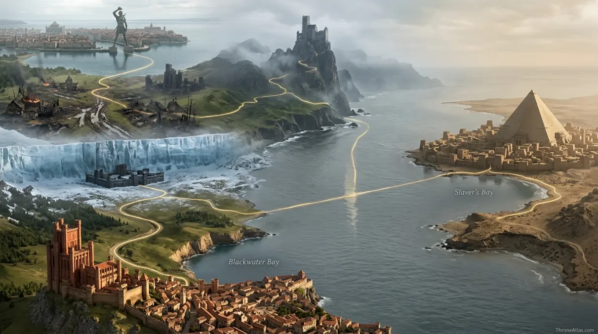Map of Game of Thrones Season 4 compass rose for route orientation