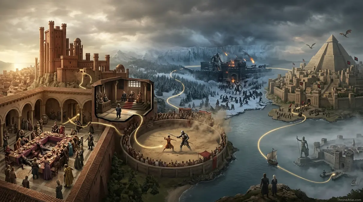 Map of Game of Thrones Season 4 route sequence and travel logic
