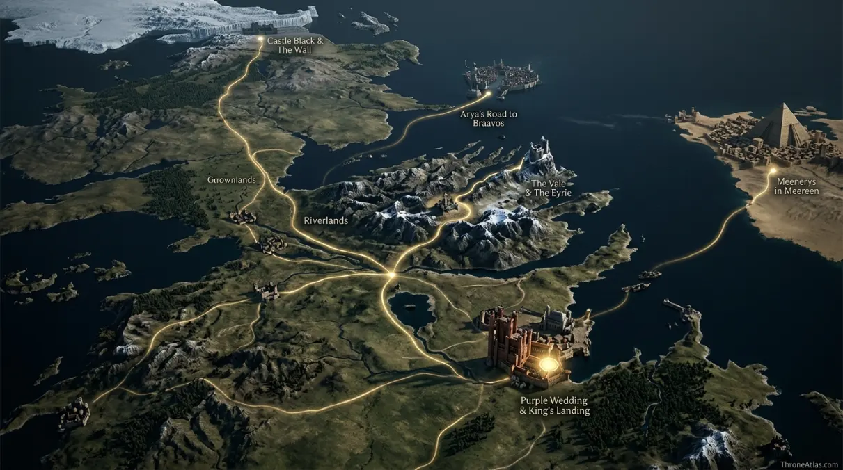 Map of Game of Thrones Season 4 ThroneAtlas compass and related map network