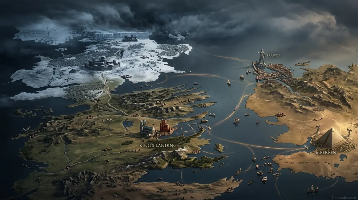 Map of Game of Thrones Season 5 broad Westeros atlas map