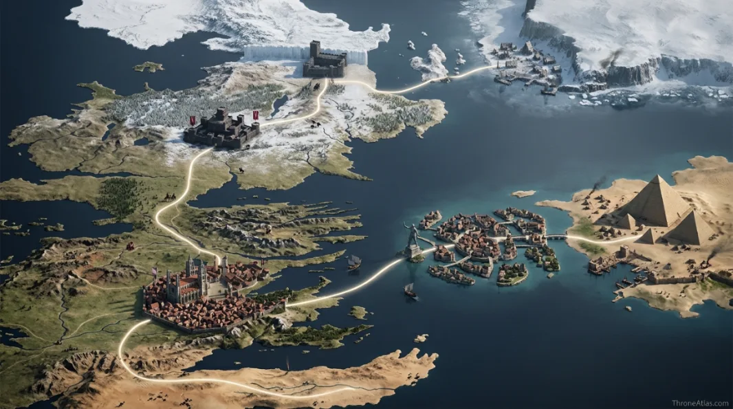 Map of Game of Thrones Season 5 interactive map base with route anchors