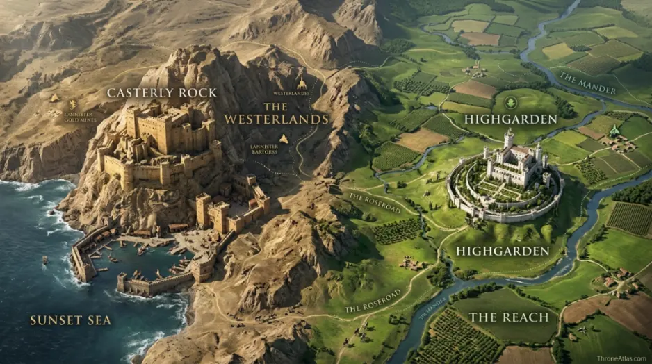 Map of Game of Thrones Season 7 complete atlas image with major locations