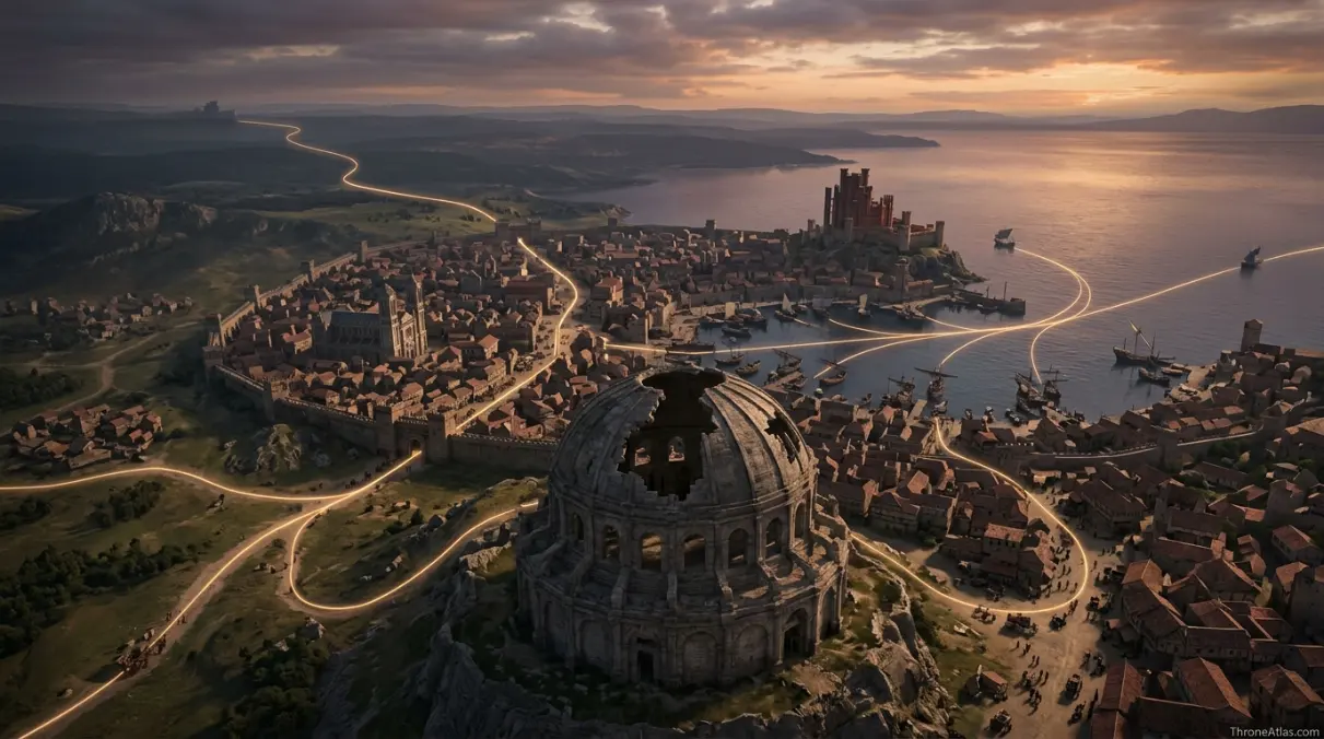 Map of Game of Thrones Season 7 region overview and linked houses