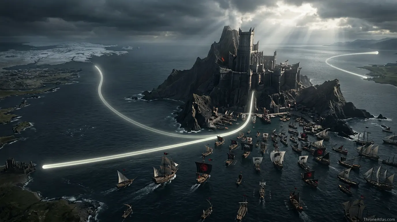 Map of Game of Thrones Season 8 interactive map base with route anchors