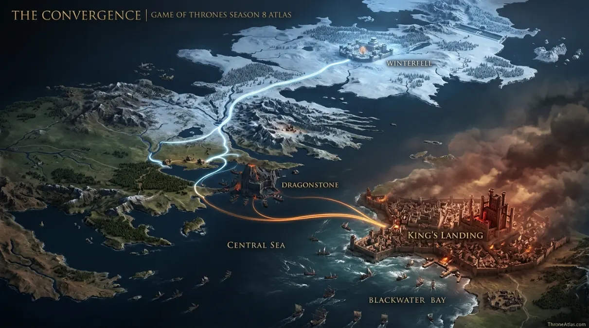 Map of Game of Thrones Season 8 ThroneAtlas compass and related map network