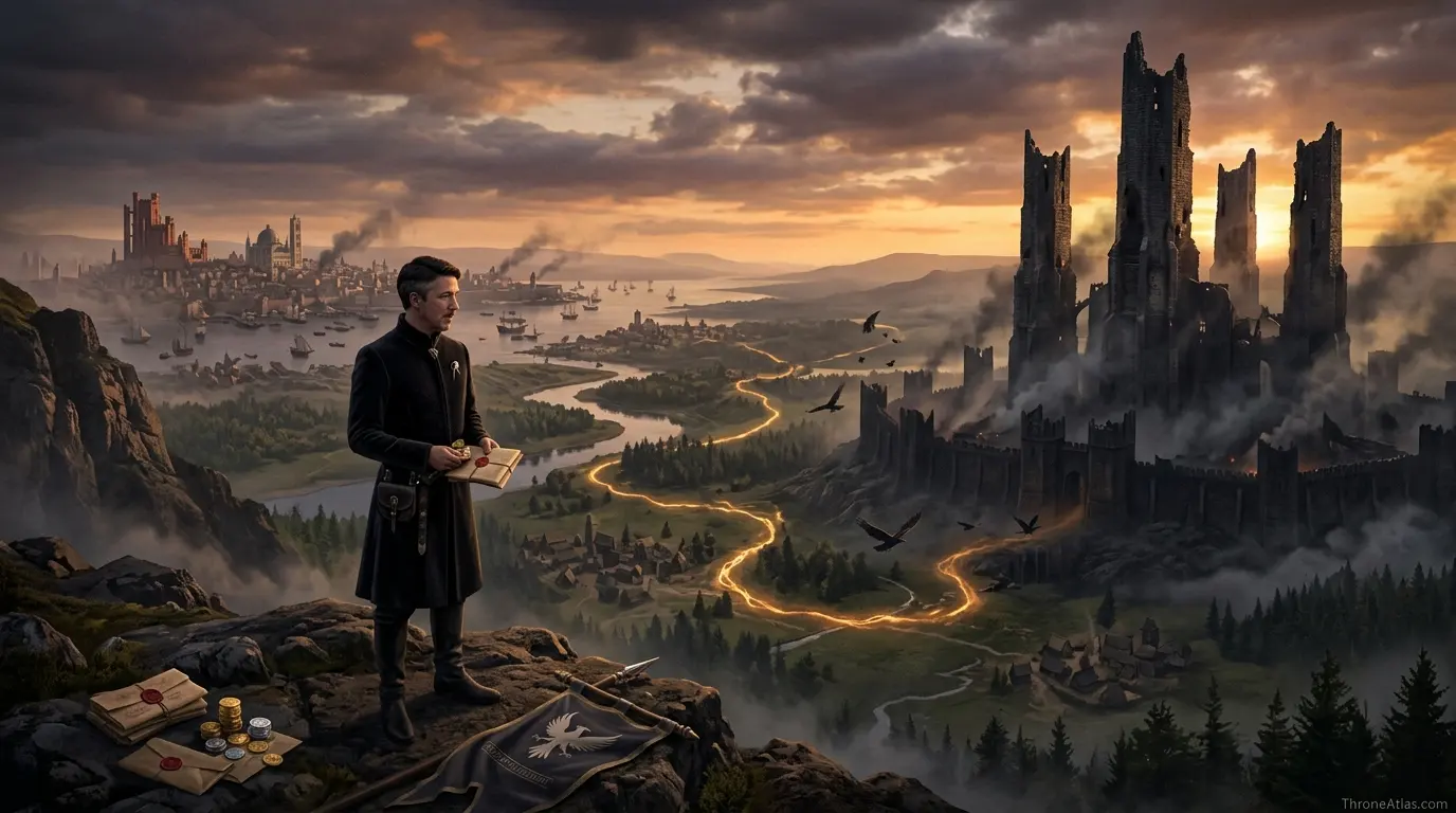 Petyr Baelish power map wide atlas route across Westeros and Essos