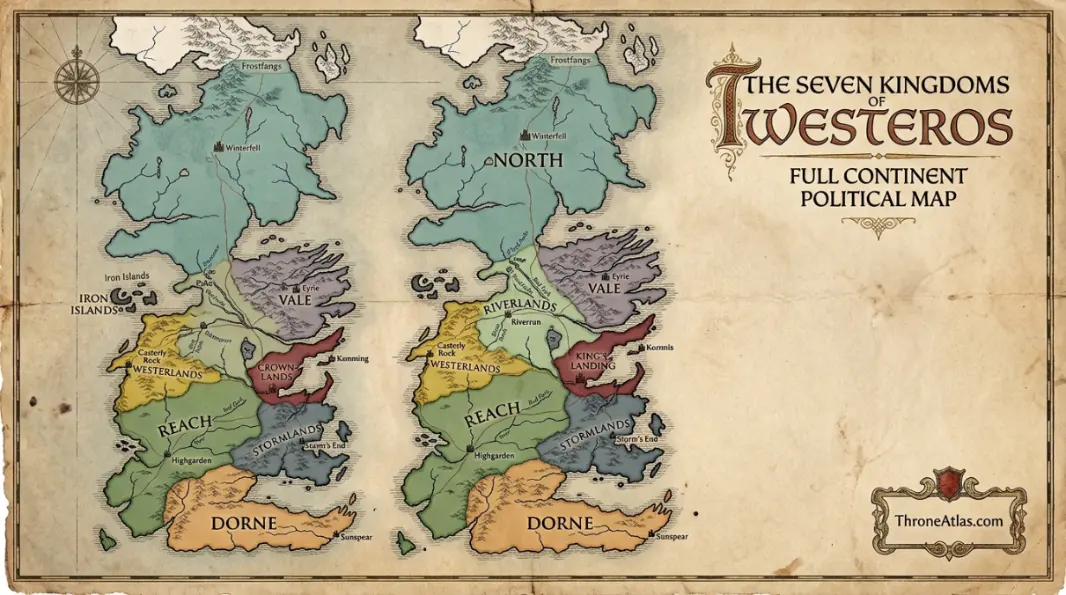 Seven Kingdoms Map broad Westeros atlas map