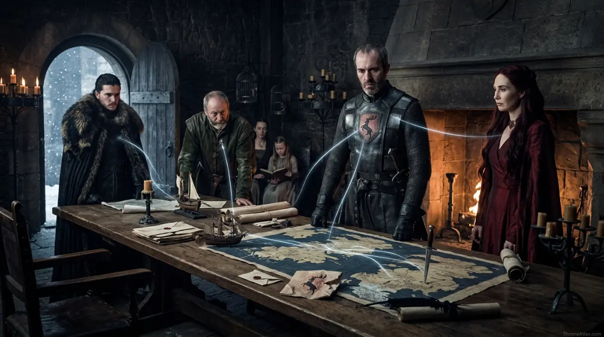Stannis Baratheon journey map Riverlands road and political crossing