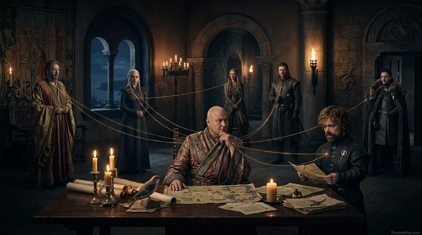 Varys network map Riverlands road and political crossing