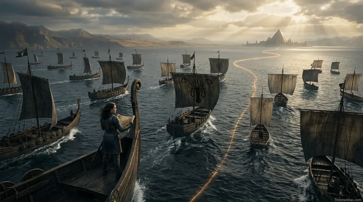 Yara Greyjoy journey map wide atlas route across Westeros and Essos