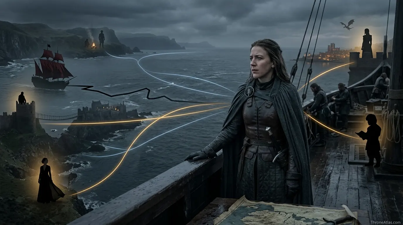 Yara Greyjoy journey map Riverlands road and political crossing
