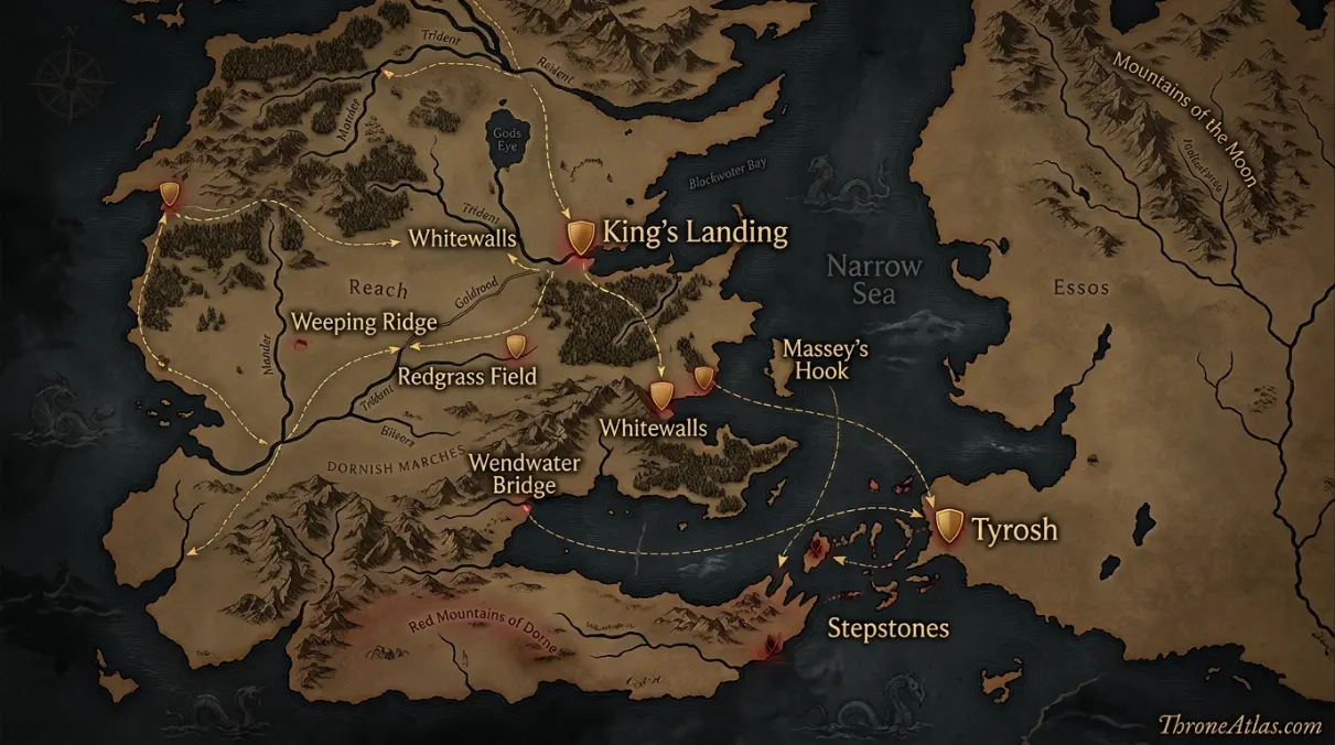 Blackfyre Rebellions Map: Redgrass Field to the Stepstones illustrated hero map