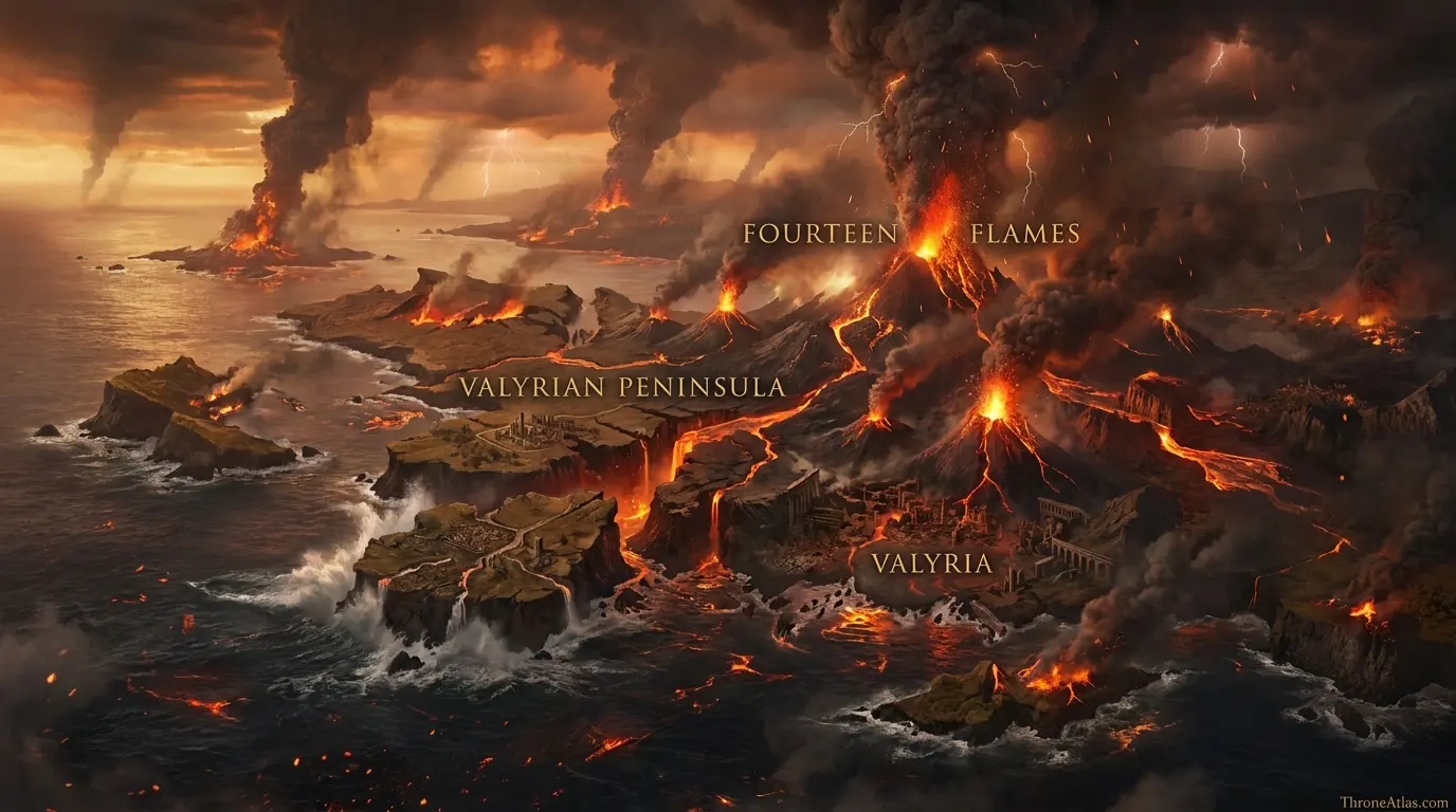 Doom of Valyria Map: Fourteen Flames, Smoking Sea & Shattered Peninsula illustrated hero map