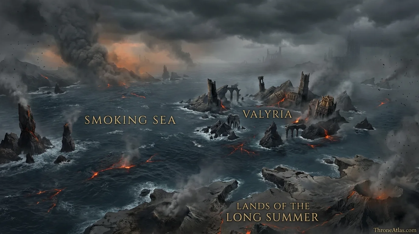 Detailed doom of valyria map with labeled locations and route context