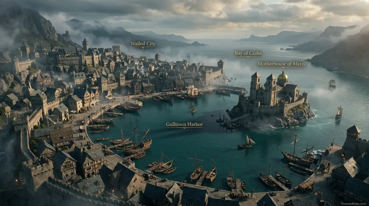 Gulltown Map overview with major landmarks and surrounding geography