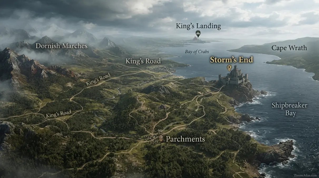 House Penrose Map context map showing surrounding kingdom terrain routes coastlines and political neighbors