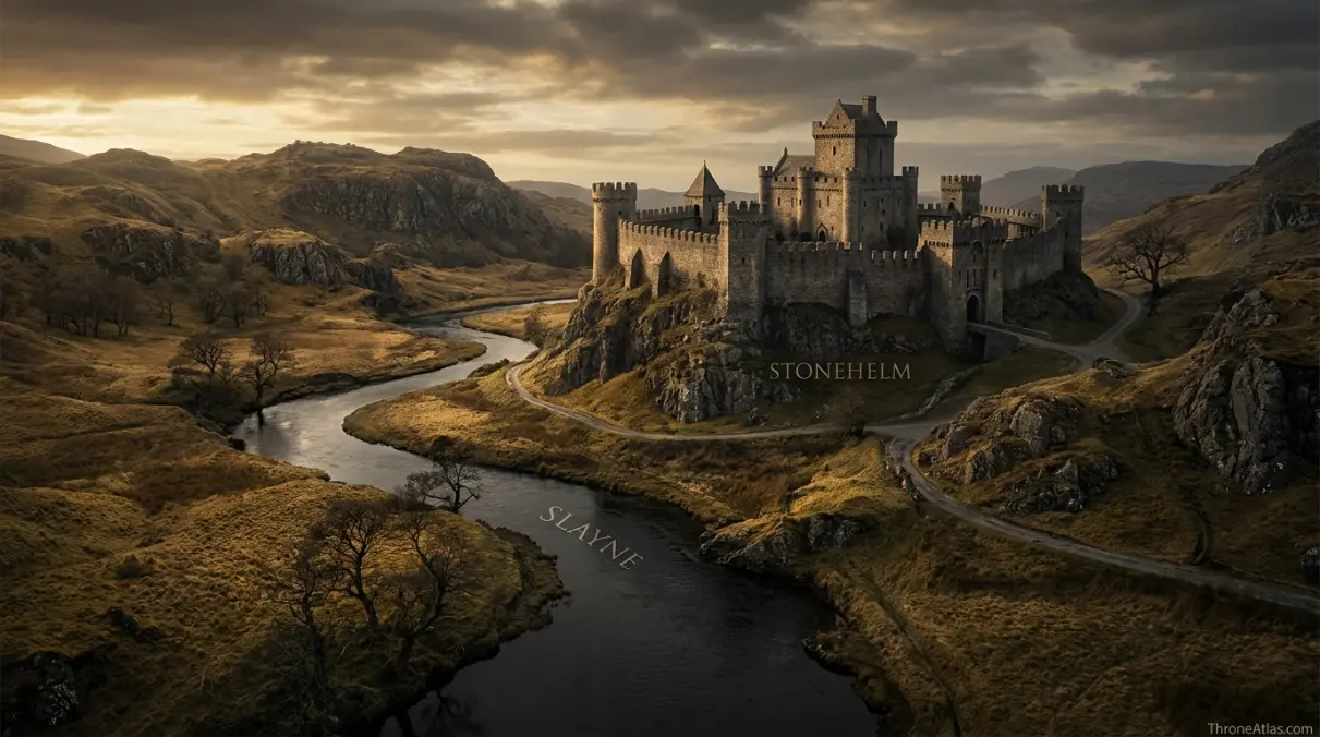 House Swann map showing Stonehelm, the Slayne and eastern Dornish Marches