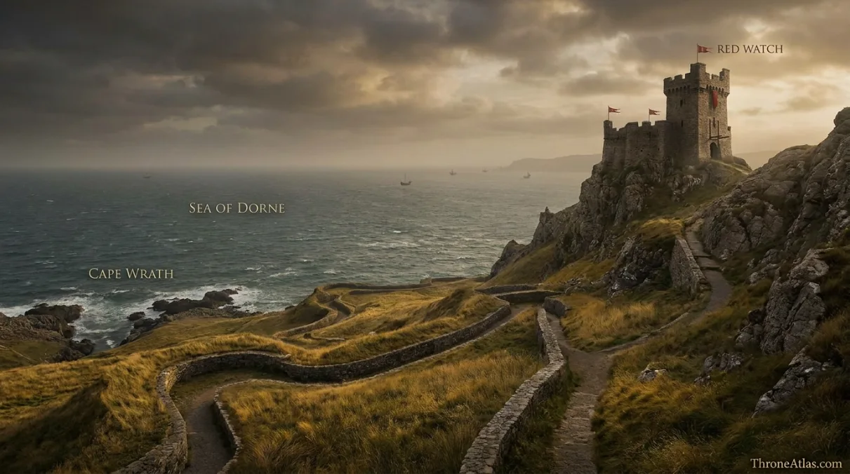 House Swann atlas with Stonehelm, Slayne river, Red Watch, Sea of Dorne and Dornish Marches