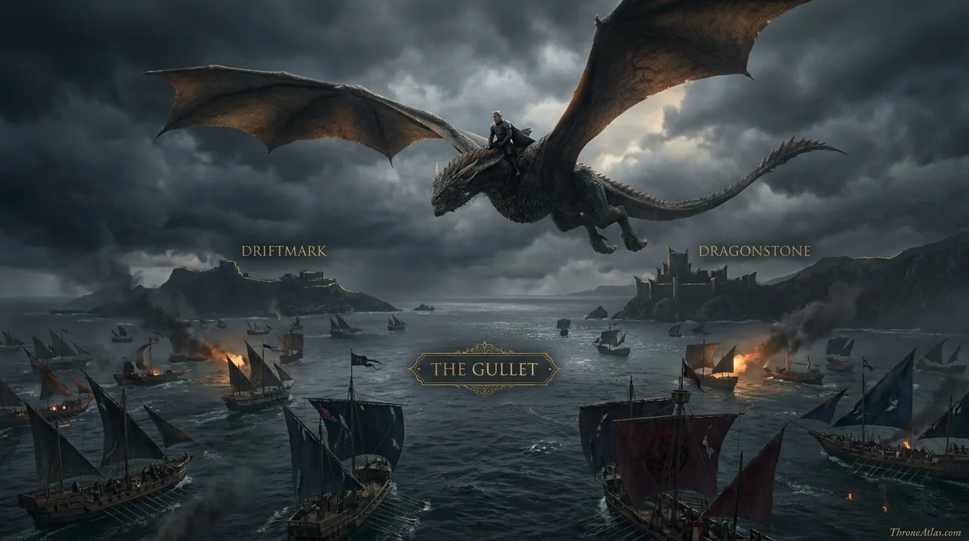 Jacaerys Velaryon diplomatic route showing Dragonstone, Vale, White Harbor, Winterfell, Driftmark and Gullet