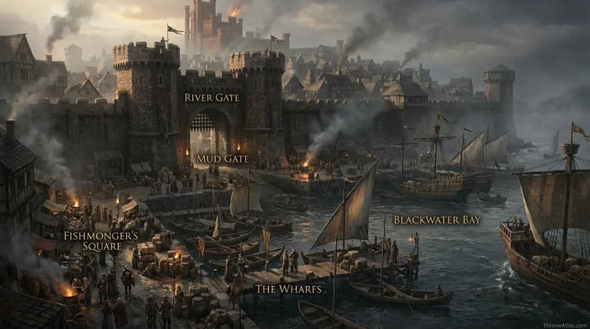 Detailed King&rsquo;s Landing gates atlas with Dragon, Iron, Old, Gods, River, Lion and King&rsquo;s gates