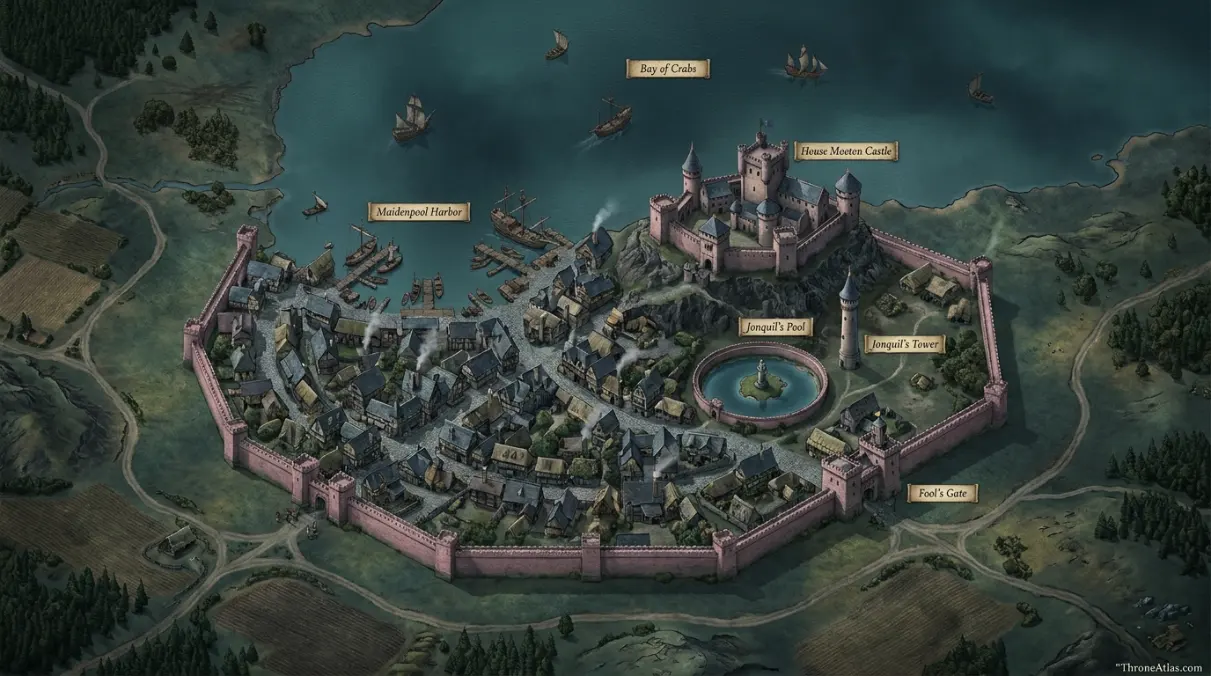 Maidenpool Map overview with major landmarks and surrounding geography
