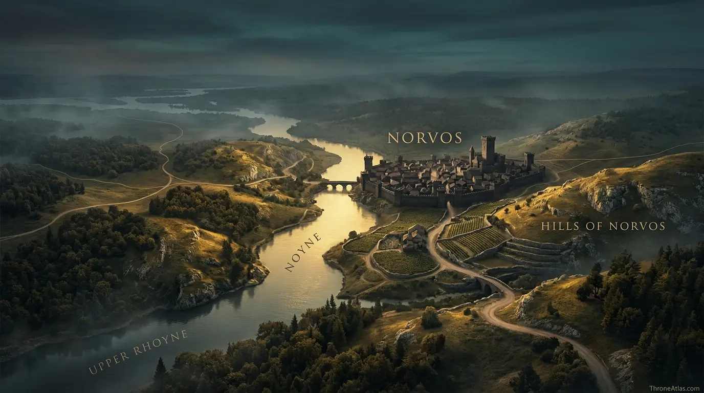Norvos Map overview showing major locations and surrounding geography